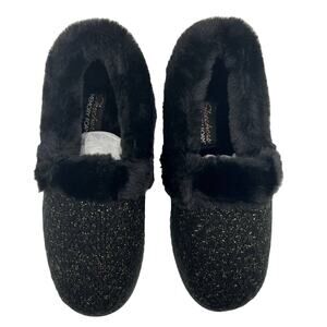 Skechers Slipper Womens Size 6 Wide Black Cozy Lite Sparkle Knit Sweet Walk